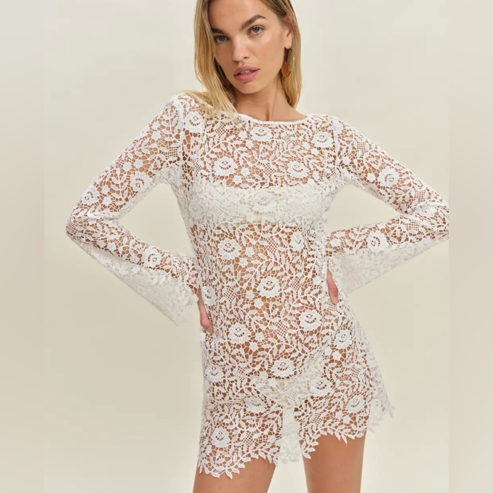 Sereia Dress Reformation Beachy Crochet White Bridal Mini Dress XS